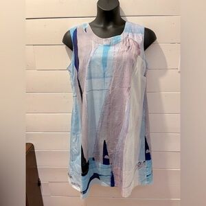 🩵CLAIRE DESJARDINS – Sleeveless Abstract Print Dress – Size XL